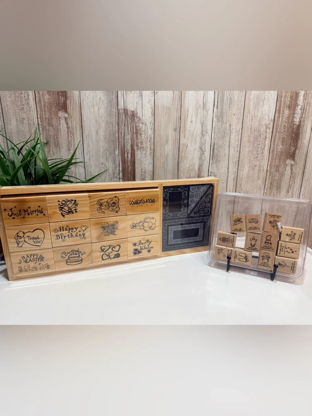 Wooden Rubber Stamp Set - Natural Wood Tone
